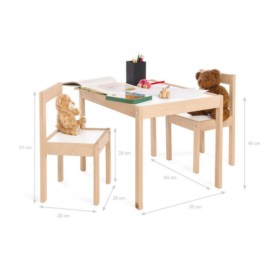 Kindertafel en stoel set, naturel (3 delig)