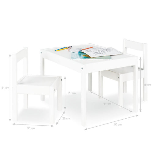 Kindertafel en stoel set, wit (3 delig)